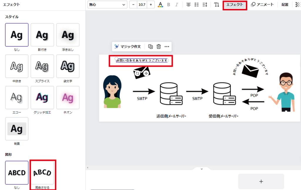 エフェクトから文字をさせる