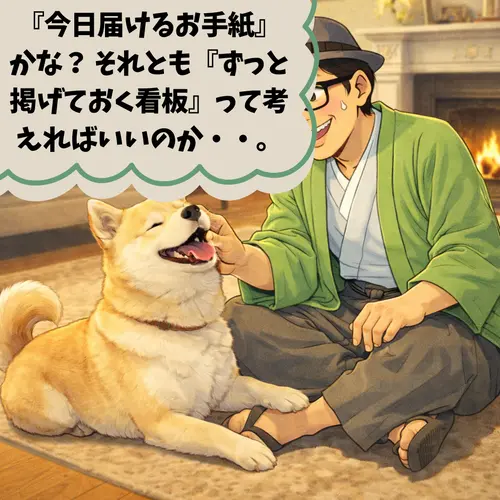 『今日届けるお手紙』 それとも『ずっと掲げておく看板』って考えればいいのかと、考えているところ…