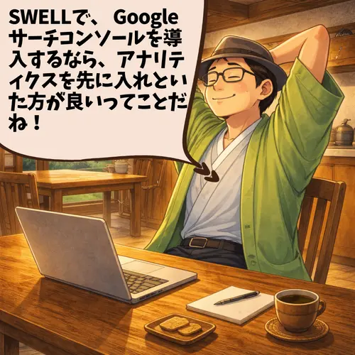 SWELLで、 Google サーチコンソールを導入するなら、アナリティクスを先に入れといた方が良いってことを知ったところ…。