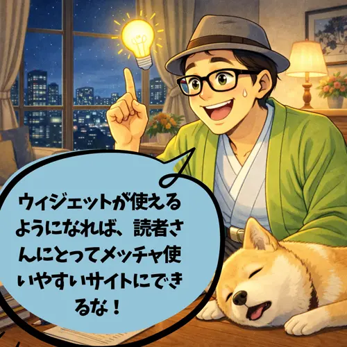 ウィジェットが使えるようになれば、「読者さんにとってメッチャ使いやすいサイトにできるな！」って気がついたところ…。
