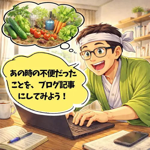 家庭菜園で、不便に思ったことを気にしているところ…