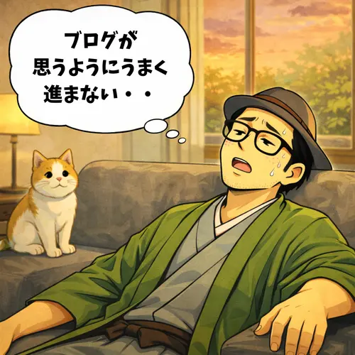 ブログが思ったように、進まなくて挫折してしまっているところ…。ソファーでぐったりしている。