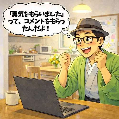 ブログで「勇気をもらいました」って、コメントをもらっって、喜んでいるところ…