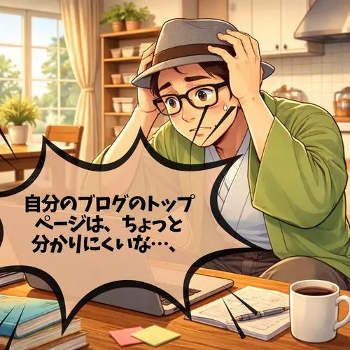 自分のブログのトップページが、、「ちょっと分かりにくいな…、」って考え込んでいるところ…。