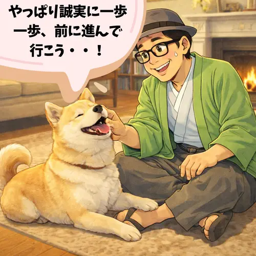 「やっぱり誠実に一歩一歩、前に進んで行こう・・」と、犬に誓って決心したところ…。