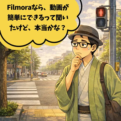 Filmoraなら、動画が簡単にできるって聞いて、「本当かな?」とちょっと疑問に思っているところ…。