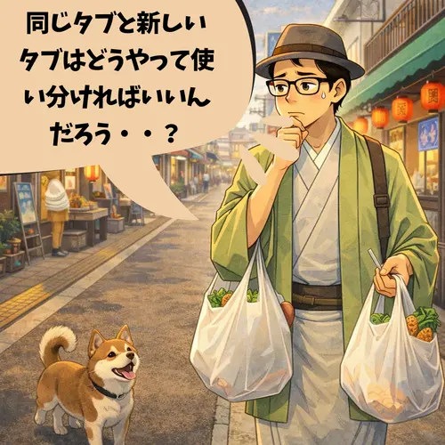 新しいタブと同じタブはどうやって使い分ければいいのか悩んでいるところ…。