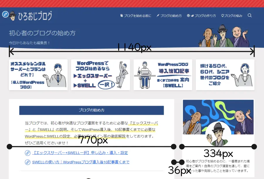 当ブログのサイト幅の概要