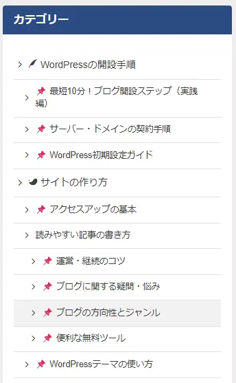 当サイトの、サイドバーのカテゴリー一覧