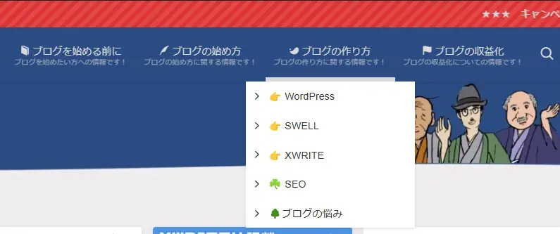 当サイトの子カテゴリーの図