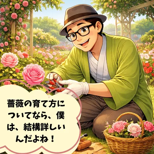 長年バラを育ててきて,「’薔薇の育て方についてなら、僕は、結構詳しいんだよね！」って思っているところ…。