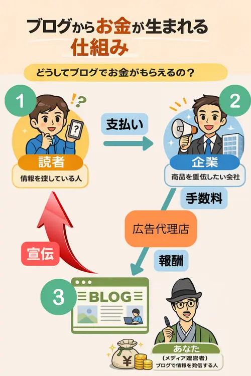 ブログからお金が生まれる仕組みの図解