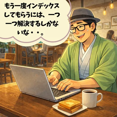 「もう一度インデックスしてもらうには、一つ一つ解決するしかない」と理解して、コツコツと作業を続けているところ…。