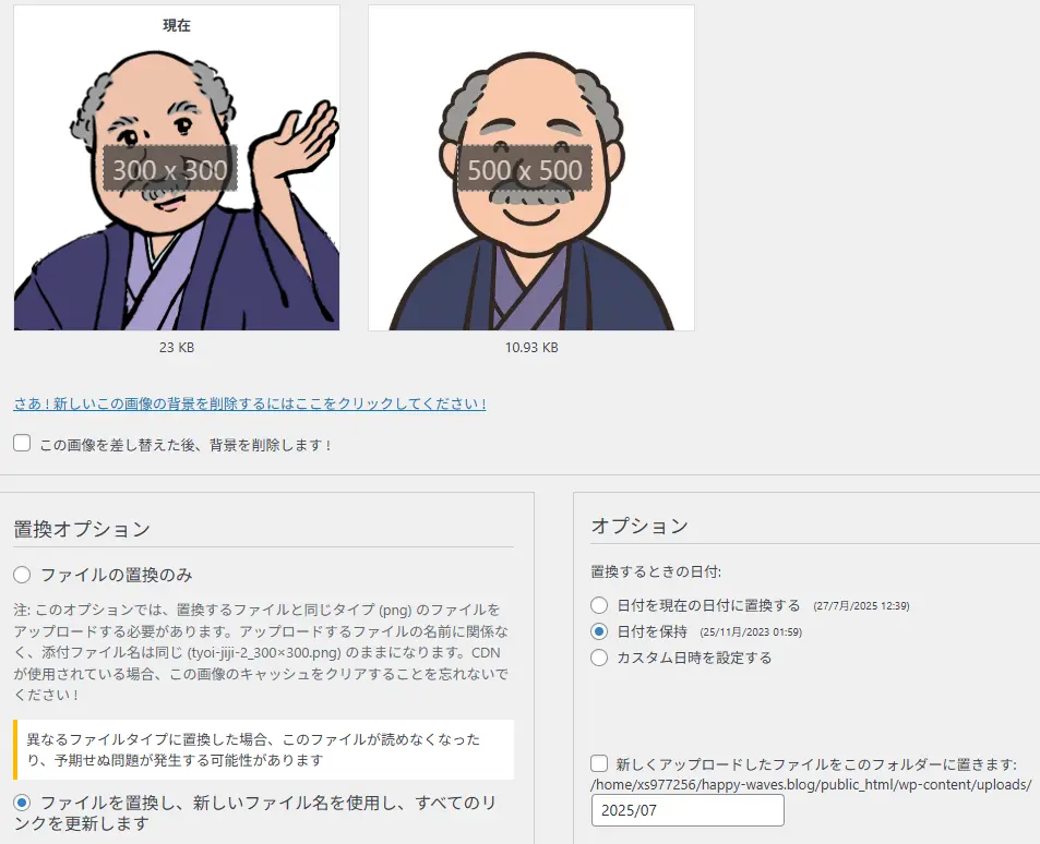 置き換えオプションが選べます。