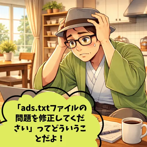 ads.txtファイルの問題を修正してくださいという警告が表示されて、「どういうことだよ！」と焦っているところ…。