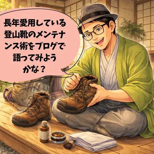 長年愛用している登山靴の「メンテナンス術をブログで語ってみよう
かな？」と思っているところ…。