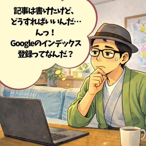 記事は書けたけど、どうすればいいか迷っていて、「Googleのインデックス」を知ったところ…。