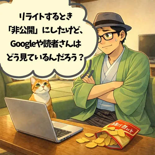 ブログ記事をリライトする時、非公開にしたけど、 Googleや読者さんがどう思っているのか疑問に感じているところ…。