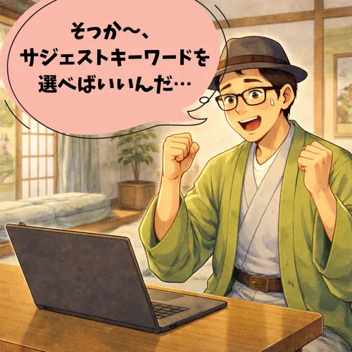 ラッキーワードで、サジェストキーワードをピックアップして、ブログ記事を作ろうと考えているところ…